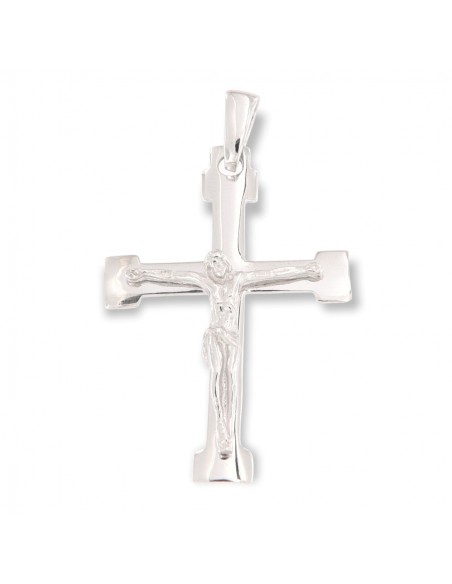 Ciondolo Oro Bianco Croce Gesù Cristo Rilievo 36MM [2e931337]