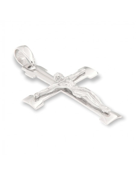 Ciondolo Oro Bianco Croce Gesù Cristo Rilievo 36MM [5a34e81f]