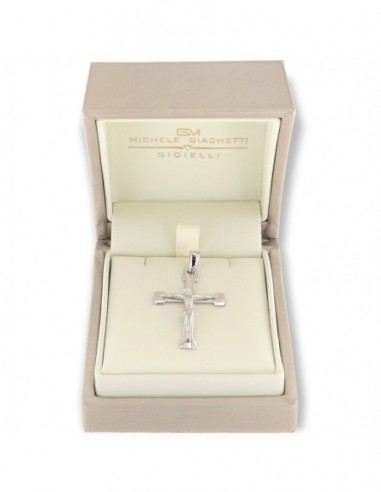 Ciondolo Oro Bianco Croce Gesù Cristo Rilievo 36MM [e8796e05]