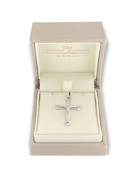 Ciondolo Oro Bianco Croce Gesù Cristo Rilievo 36MM [e8796e05]