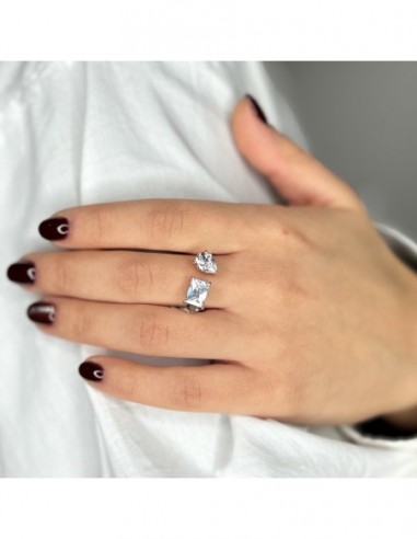 Anello Argento Rosato Zirconi Bianchi Gambo Aperto [f18123b8]