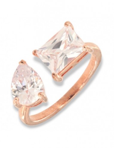 Anello Argento Rosato Zirconi Bianchi Gambo Aperto [469ce2bc]