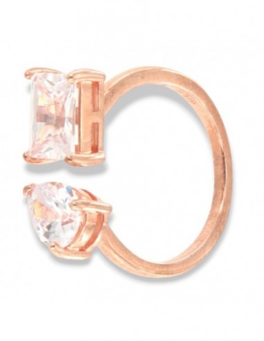 Anello Argento Rosato Zirconi Bianchi Gambo Aperto [43cca5a2]