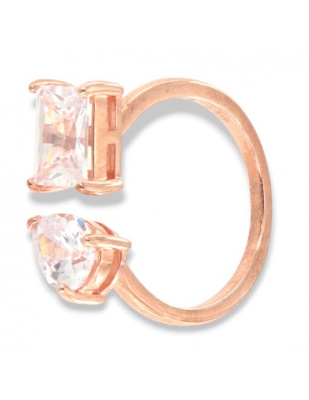 Anello Argento Rosato Zirconi Bianchi Gambo Aperto [43cca5a2]