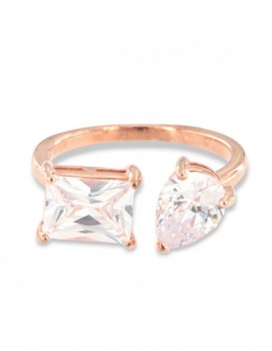 Anello Argento Rosato Zirconi Bianchi Gambo Aperto [2df727ab]