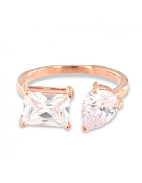 Anello Argento Rosato Zirconi Bianchi Gambo Aperto [2df727ab]