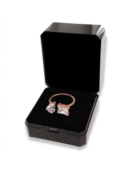 Anello Argento Rosato Zirconi Bianchi Gambo Aperto [9aeae6af]