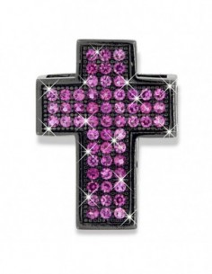 CIONDOLO ARGENTO RODIATO NERO CROCE ZIRCONI VIOLA [941e2664]