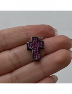 CIONDOLO ARGENTO RODIATO NERO CROCE ZIRCONI VIOLA [941e2664] 2