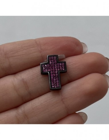 CIONDOLO ARGENTO RODIATO NERO CROCE ZIRCONI VIOLA [9a879876]
