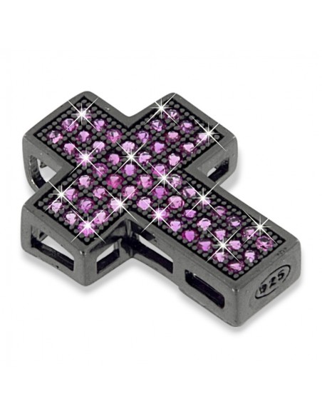 CIONDOLO ARGENTO RODIATO NERO CROCE ZIRCONI VIOLA [2d9a5972]