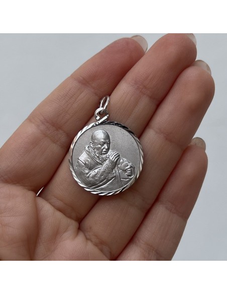 Ciondolo Argento Rodiato Piastra Padre Pio [4ce353d1]
