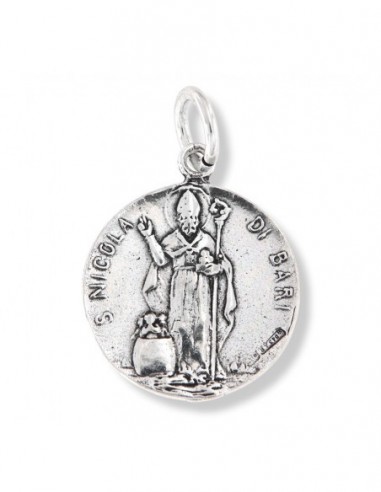 Ciondolo Argento Rodiato Piastra Tonda San Nicola [1692673a]