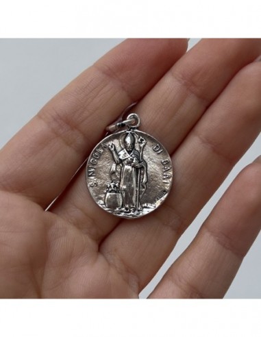 Ciondolo Argento Rodiato Piastra Tonda San Nicola [f1e1d4f4]
