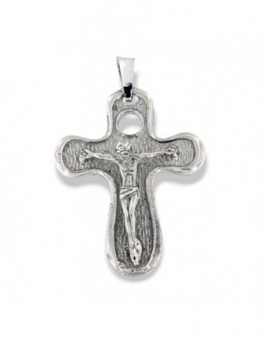 CIONDOLO ARGENTO RODIATO CROCE BORDI TONDI [7c20044d]