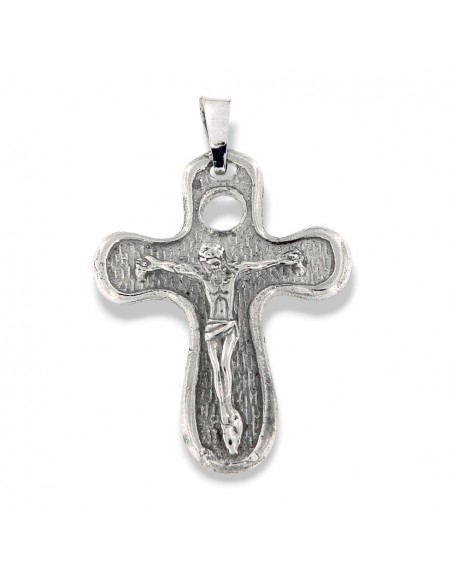 CIONDOLO ARGENTO RODIATO CROCE BORDI TONDI [7c20044d]