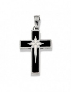 CIONDOLO ARGENTO RODIATO CROCE SMALTATA BLU E CENT [1275bdc6]