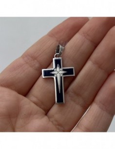 CIONDOLO ARGENTO RODIATO CROCE SMALTATA BLU E CENT [1275bdc6] 2