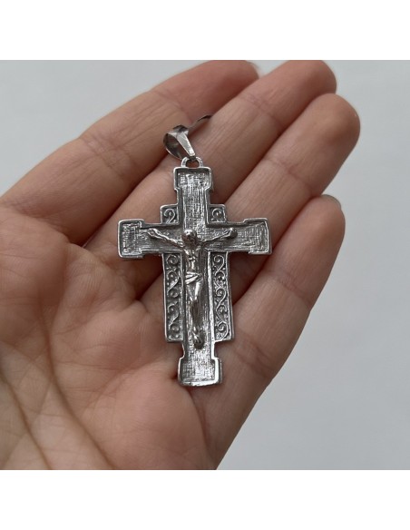 CIONDOLO ARGENTO RODIATO CROCE PIATTA BASSO [354b4aa3]