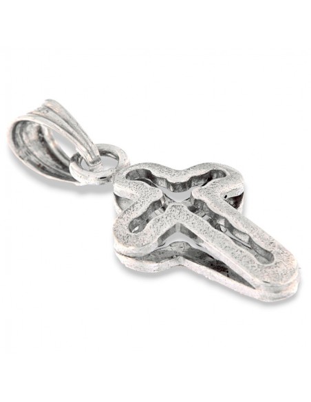 CIONDOLO ARGENTO RODIATO CROCE DOPPIA BOMBATA VUOT [eb629391]