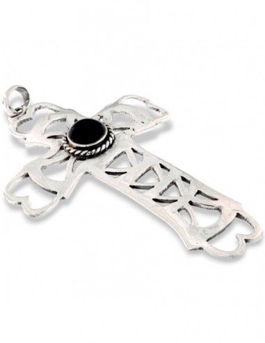 CIONDOLO ARGENTO RODIATO CROCE GRANDE CON ONICE NE [5cdd78b9]