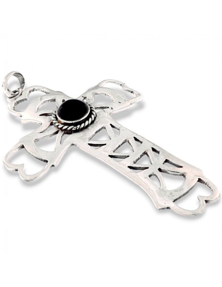 CIONDOLO ARGENTO RODIATO CROCE GRANDE CON ONICE NE [5cdd78b9]