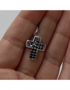 CIONDOLO ARGENTO RODIATO CROCE CON ZIRCONI NERI [236ddce2] 2
