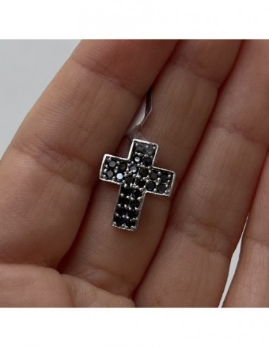 CIONDOLO ARGENTO RODIATO CROCE CON ZIRCONI NERI [7bcb47c4]