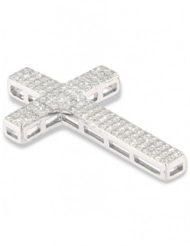Ciondolo Argento Rodiato Croce Con Zirconi 30x18 [ab23e16b]