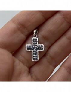 CIONDOLO ARGENTO RODIATO CROCE CON ZIRCONI BLU [9d23d85a] 2
