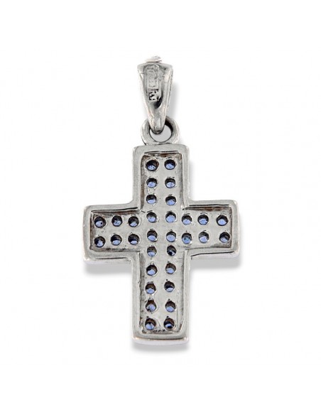 CIONDOLO ARGENTO RODIATO CROCE CON ZIRCONI BLU [eac64dbb]