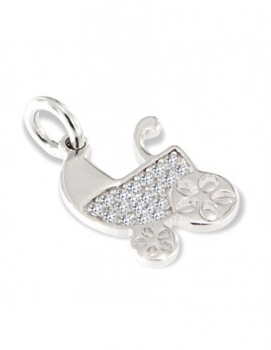 Ciondolo Argento Rodiato Passeggino Zirconi Bia. [d3bb1ef5]