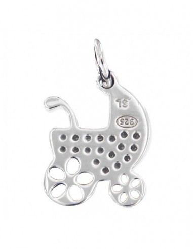 Ciondolo Argento Rodiato Passeggino Zirconi Bia. [d6eb59eb]