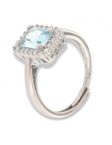 Anello Argento Rodiato Principessa Rett. Celeste 8x6MM [d8d21fa4]