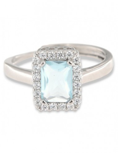 Anello Argento Rodiato Principessa Rett. Celeste 8x6MM [b6e99dad]