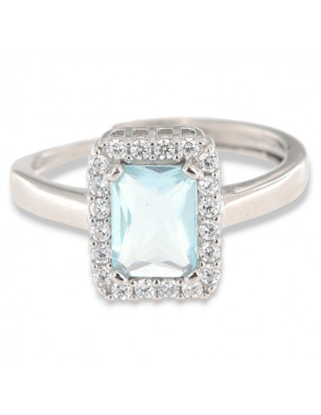 Anello Argento Rodiato Principessa Rett. Celeste 8x6MM [b6e99dad]