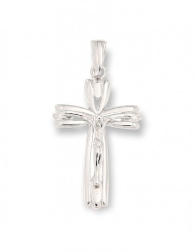 Ciondolo Oro Bianco Croce Gesù Cristo Rilievo 33MM [998ed233]