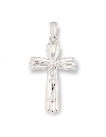 Ciondolo Oro Bianco Croce Gesù Cristo Rilievo 33MM [998ed233]