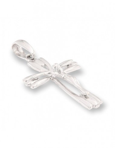Ciondolo Oro Bianco Croce Gesù Cristo Rilievo 33MM [6a85f11a]