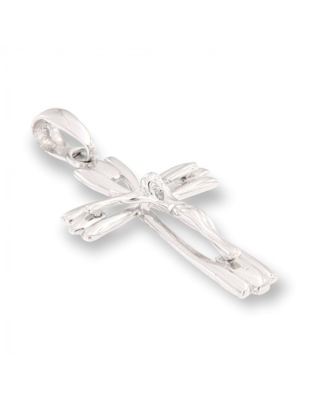 Ciondolo Oro Bianco Croce Gesù Cristo Rilievo 33MM [6a85f11a]