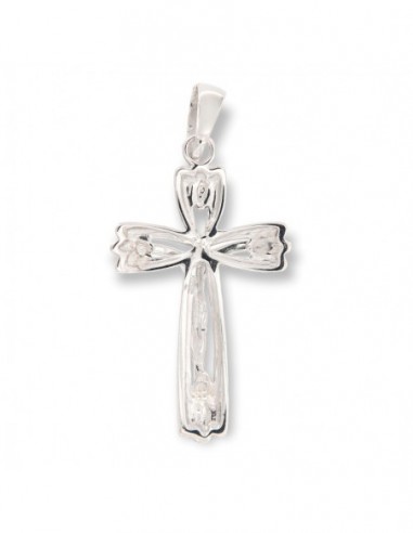 Ciondolo Oro Bianco Croce Gesù Cristo Rilievo 33MM [dd98301e]