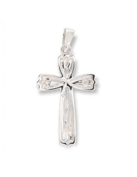 Ciondolo Oro Bianco Croce Gesù Cristo Rilievo 33MM [dd98301e]