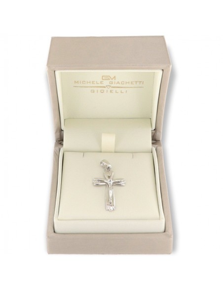 Ciondolo Oro Bianco Croce Gesù Cristo Rilievo 33MM [d8c87700]