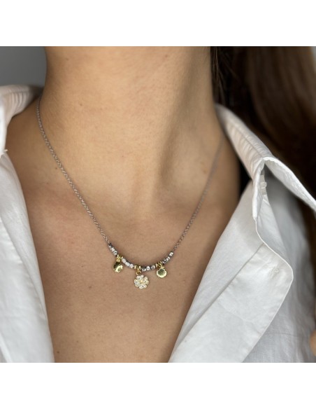 Collana Argento Rodiato Ciondoli Quadrifoglio Zirconi Bianchi [38f9b7a8]