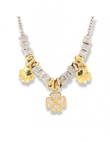 Collana Argento Rodiato Ciondoli Quadrifoglio Zirconi Bianchi [8fe476ac]