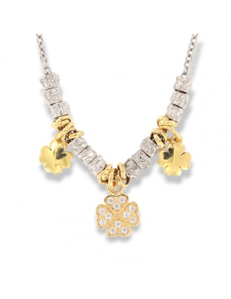 Collana Argento Rodiato Ciondoli Quadrifoglio Zirconi Bianchi [8fe476ac]