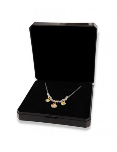 Collana Argento Rodiato Ciondoli Quadrifoglio Zirconi Bianchi [e48fb3bb]