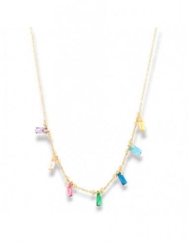 Collana Argento Dorato Pendenti Zirconi Colorati [000762dd]