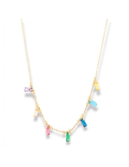 Collana Argento Dorato Pendenti Zirconi Colorati [000762dd]
