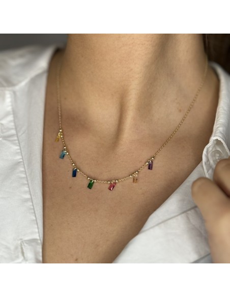 Collana Argento Dorato Pendenti Zirconi Colorati [1276a1a2]
